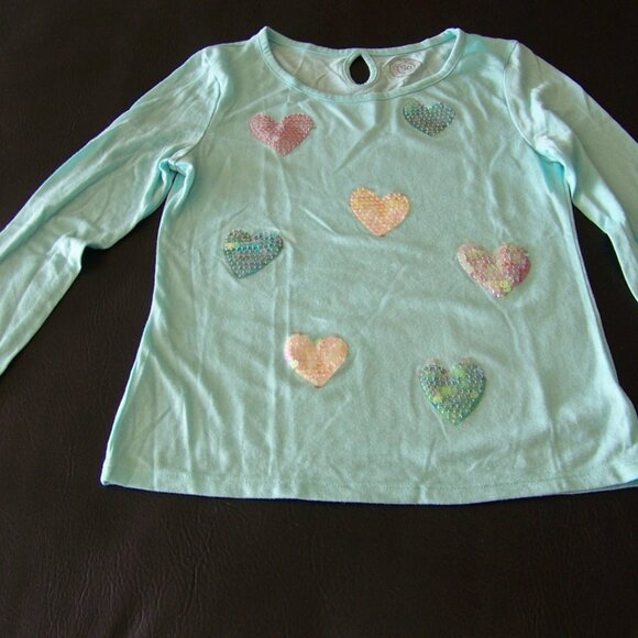 Long sleeve t-shirt light blue with sequence hearts - Picture 1 of 3